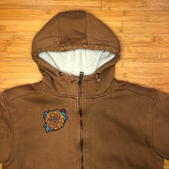 Wrangler Tan M/L Sherpa lined Hoodie w/ Marigold Patch warm outdoors - Picture 2 of 7